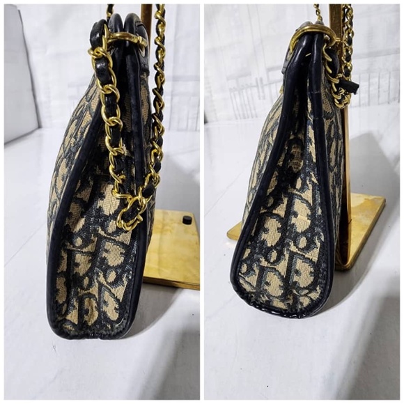 SOLDAuthentic Christian Dior Vintage Trotter Canvas Shoulder Bag Navy Blue/Beige - Picture 5 of 16